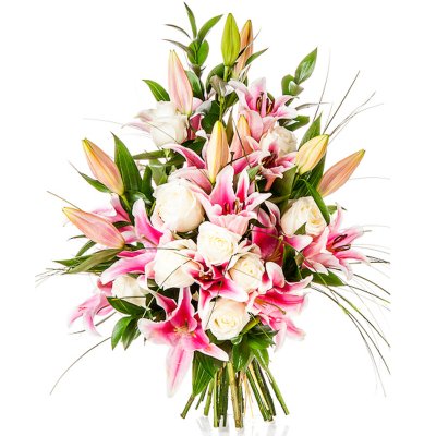 Pink Lilies and White Roses